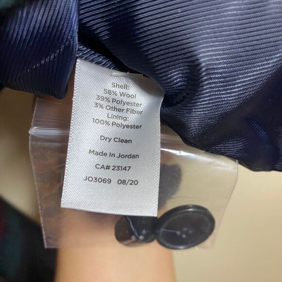 Talbots Womens Italian Wool Plaid Double Breasted Blazer Navy Green Tartan Sz 8 - Picture 9 of 10